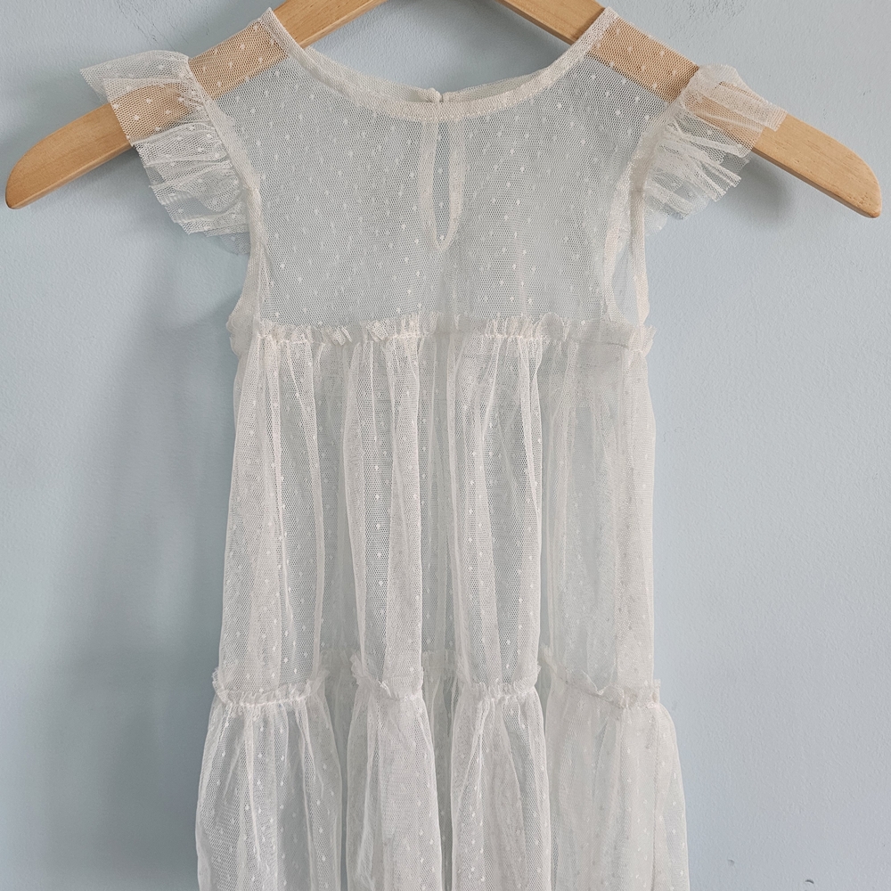 Elegant Sheer Polkadot‎ Ivory Kids Dress Size 12 Mon